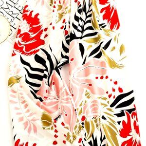 WHITE BACKGROUND WITH RED & PINK FLOWER & DARK GREEN LEAVE O/S SILKY LOUNGE PANT